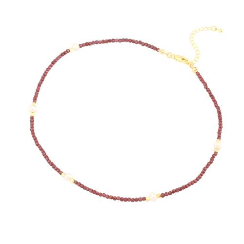 Natural Gemstone Necklace, Natural Stone, with Freshwater Pearl & Brass, with 5cm extender chain, gold color plated, fashion jewelry & different materials for choice & for woman, more colors for choice, nickel, lead & cadmium free, Length:Approx 40 cm, Sold By PC