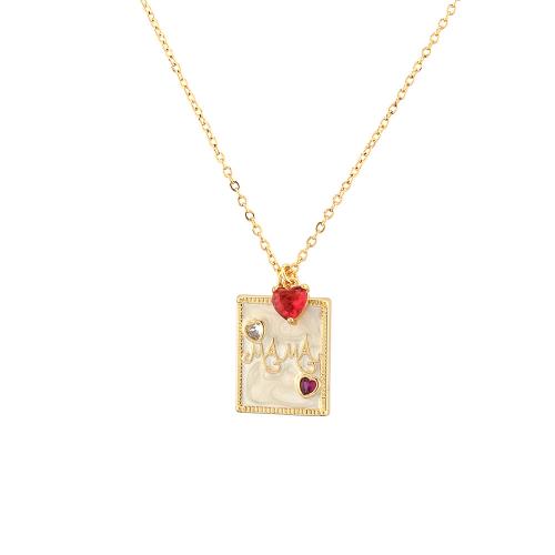 Brass Necklace, with Cubic Zirconia, with 5cm extender chain, Rectangle, plated, fashion jewelry & for woman & enamel, more colors for choice, nickel, lead & cadmium free, 16x25mm, Length:Approx 45 cm, Sold By PC