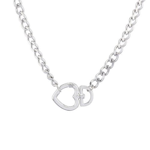 Messing Halskette, Herz, silberfarben plattiert, Modeschmuck & für Frau, frei von Nickel, Blei & Kadmium, 20x30mm, Länge:ca. 40 cm, verkauft von PC