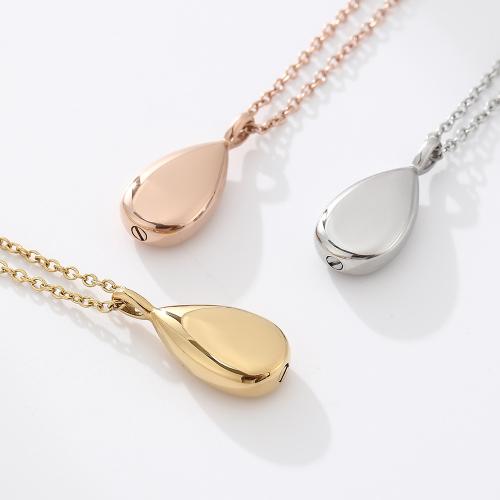 Titanium Steel Perfume Bottle Necklace Teardrop plated can open and put into something & for woman Sold By PC