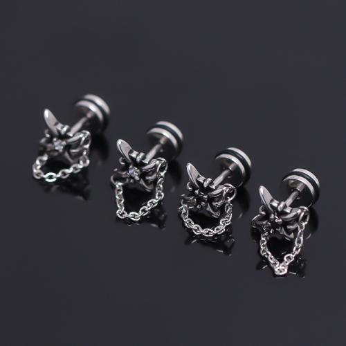Stainless Steel Stud Earrings, 304 Stainless Steel, silver color plated, for man & with rhinestone, more colors for choice, 12x12mm, Sold By PC