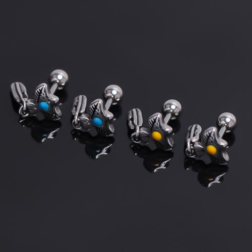 Stainless Steel Stud Earrings, 304 Stainless Steel, with Resin, silver color plated, for man & with rhinestone, more colors for choice, 17x12mm, Sold By PC