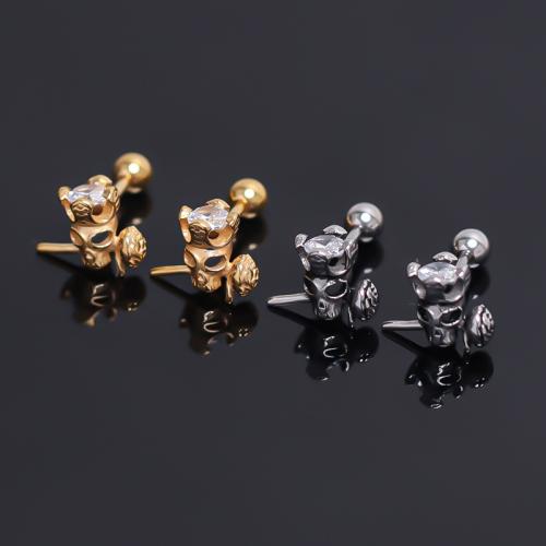 Stainless Steel Stud Earrings, 304 Stainless Steel, plated, for man & with rhinestone, more colors for choice, 15x11mm, Sold By Pair