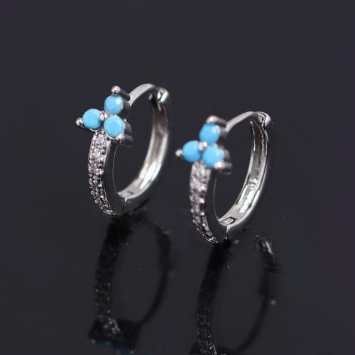 Brass Huggie Hoop Earring silver color plated for man & with rhinestone blue nickel lead & cadmium free Sold By PC