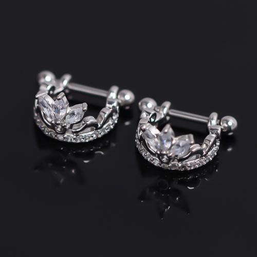 Brass Stud Earring silver color plated for man & with rhinestone nickel lead & cadmium free Sold By PC