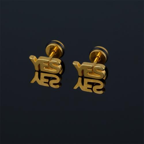 Stainless Steel Stud Earrings 316 Stainless Steel Alphabet Letter plated for man Sold By PC