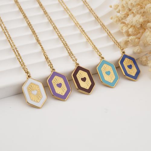 Titanium Steel Necklace, Rhombus, gold color plated, for woman & enamel, more colors for choice, 14x23mm, Length:45 cm, Sold By PC