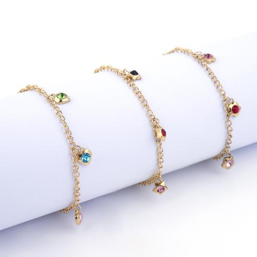 Titanium Steel Bracelet & Bangle, with 5CM extender chain, gold color plated, different styles for choice & for woman & with rhinestone, more colors for choice, Length:22 cm, Sold By PC