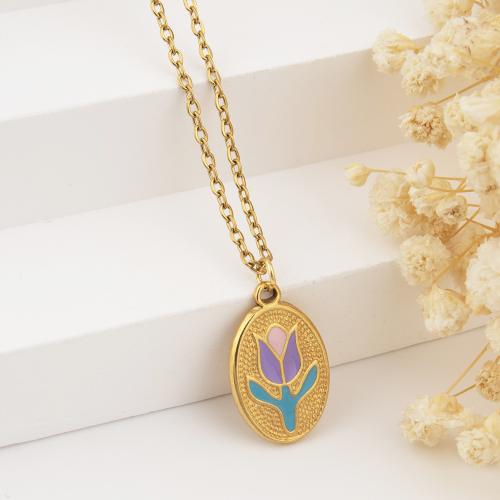 Titanium Steel Necklace with 5CM extender chain gold color plated for woman & enamel mixed colors Length 45 cm Sold By PC