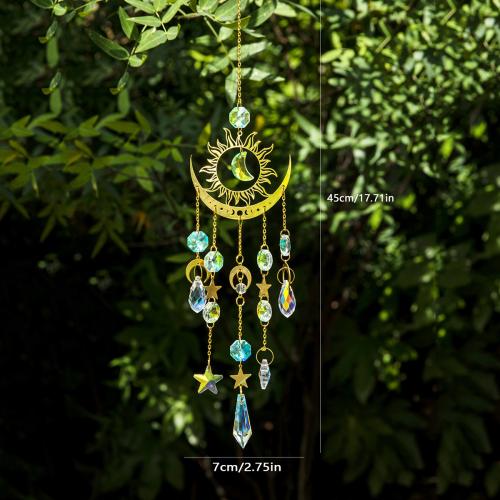 Wind Chimes Outdoor and Home Decoration , Tibetan Style, with Clear Quartz, gold color plated, for home and office, mixed colors, nickel, lead & cadmium free, 450x70mm, Sold By PC