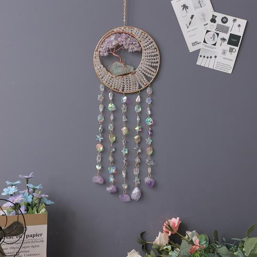 Fashion Dream Catcher, Brass, with Amethyst, gold color plated, for home and office, mixed colors, nickel, lead & cadmium free, 450x130mm, Sold By PC