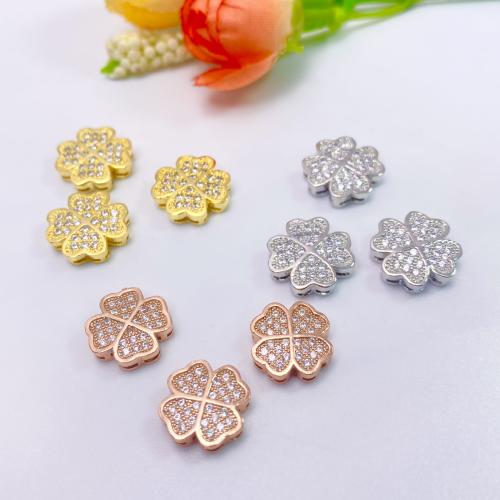 Brass Jewelry Beads, Four Leaf Clover, plated, DIY & with rhinestone, more colors for choice, nickel, lead & cadmium free, 13mm, Sold By PC