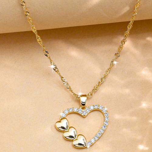 Cubic Zircon Micro Pave Brass Necklace, Heart, gold color plated, micro pave cubic zirconia & for woman, nickel, lead & cadmium free, Length:44 cm, Sold By PC