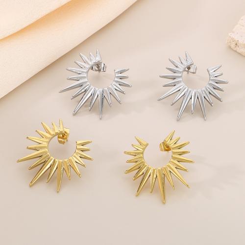 Stainless Steel Stud Earrings, 304 Stainless Steel, Sun, Vacuum Ion Plating, for woman, more colors for choice, Sold By Pair