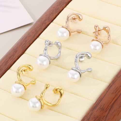 Stainless Steel Drop Earring, 304 Stainless Steel, with Plastic Pearl, Vacuum Ion Plating, for woman, more colors for choice, Sold By Pair