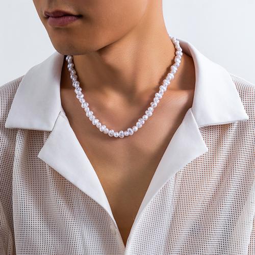 Plast pärlhalsband, Plast Pearl, med 7cm extender kedja, mode smycken, vit, Längd 45 cm, Säljs av PC