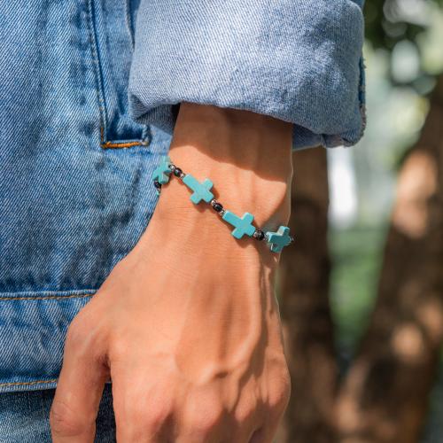 Bracelets turquoises de mode, turquoise synthétique, avec Seedbead & plastique revêtu de cuivre, avec 5cm chaînes de rallonge, bijoux de mode, bleu, Longueur:17 cm, Vendu par PC
