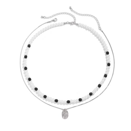 Collier de perles en plastique, perle de plastique, avec plastique & laiton & alliage de zinc, bijoux de mode, couleurs mélangées, Vendu par PC
