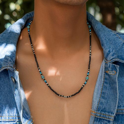 Semilla de cristal collar de perlas, Seedbead, con turquesa & plástico recubierto de cobre, con 7cm extender cadena, Joyería, color mixto, longitud:50 cm, Vendido por UD