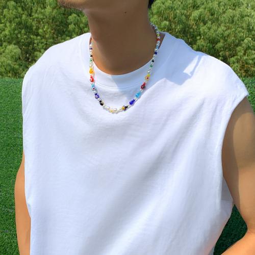 Plastic Pearl Necklace with Lampwork with 7cm extender chain fashion jewelry multi-colored Length 45 cm Sold By PC