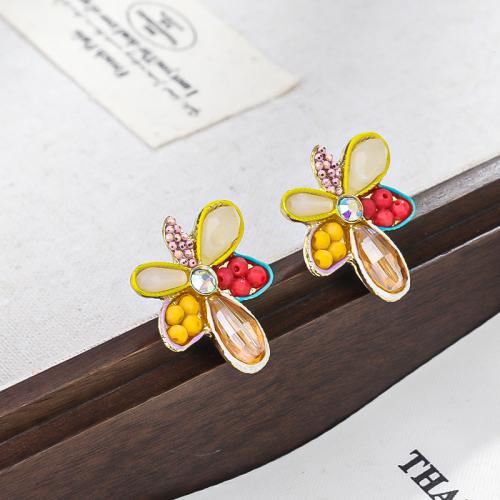 Zinc Alloy Stud Earring with Seedbead Flower plated fashion jewelry & with rhinestone mixed colors nickel lead & cadmium free Sold By Pair