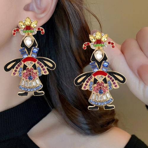 Tibetan Style Drop Earrings, plated, fashion jewelry & enamel & with rhinestone, mixed colors, nickel, lead & cadmium free, 38x58mm, Sold By Pair