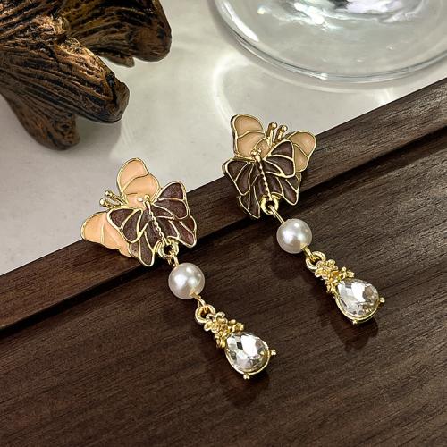 Zinc Alloy Drop Earrings with Plastic Pearl plated fashion jewelry & with rhinestone mixed colors nickel lead & cadmium free Sold By Pair