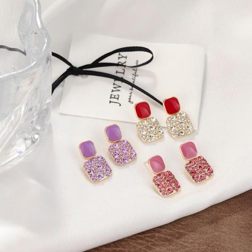 Zinc Alloy Drop Earrings plated fashion jewelry & enamel & with rhinestone nickel lead & cadmium free Sold By Pair