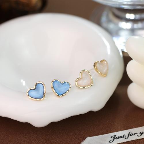 Zinc Alloy Stud Earring with Plastic Heart gold color plated fashion jewelry nickel lead & cadmium free Sold By Pair