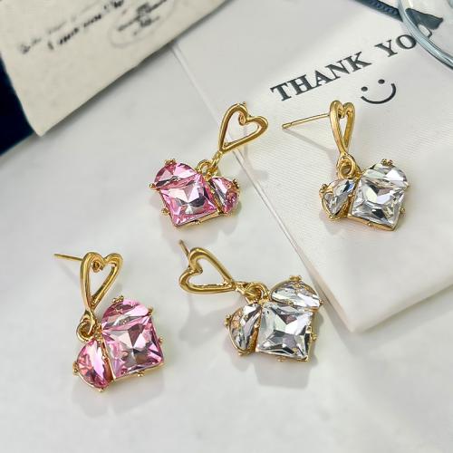 Zinc Alloy Drop Earrings gold color plated fashion jewelry & with rhinestone nickel lead & cadmium free Sold By Pair