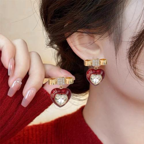 Zinc Alloy Drop Earrings gold color plated fashion jewelry & enamel & with rhinestone golden nickel lead & cadmium free Sold By Pair