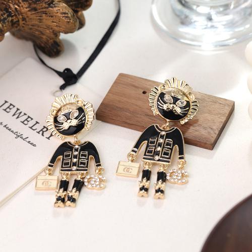 Tibetan Style Drop Earrings, plated, fashion jewelry & enamel & with rhinestone, golden, nickel, lead & cadmium free, 33x64mm, Sold By Pair