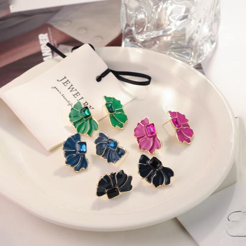 Zinc Alloy Stud Earring Flower gold color plated fashion jewelry & enamel & with rhinestone nickel lead & cadmium free Sold By Pair