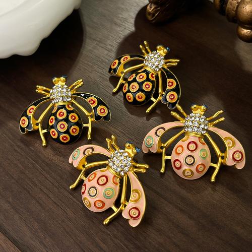 Tibetan Style Stud Earring, Bee, gold color plated, fashion jewelry & enamel & with rhinestone, more colors for choice, nickel, lead & cadmium free, 40x30mm, Sold By Pair