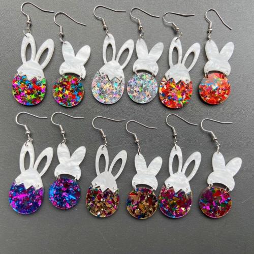 Acrylic Jewelry Earring, Rabbit, printing, fashion jewelry & for woman, more colors for choice, 66x22mm, Sold By Pair