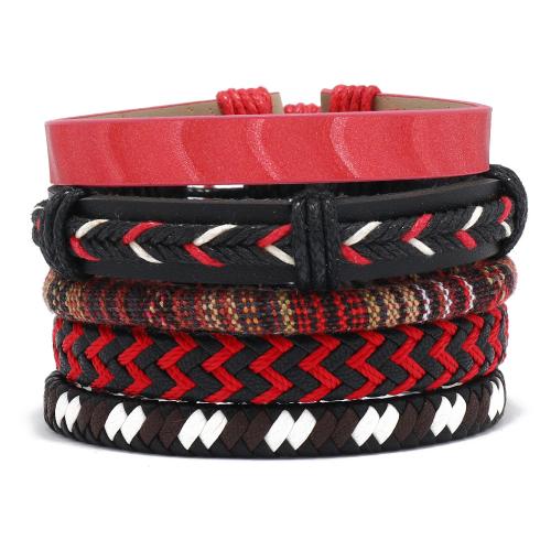 PU Leather Cord Bracelets, with Wax Cord, handmade, 5 pieces & fashion jewelry & Unisex, Inner diameter :5.5-7cm, Sold By Set
