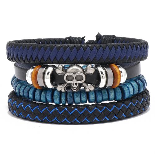 PU Leather Cord Bracelets, with Wax Cord & Wood & Tibetan Style, handmade, 4 pieces & fashion jewelry & Unisex, Sold By Set