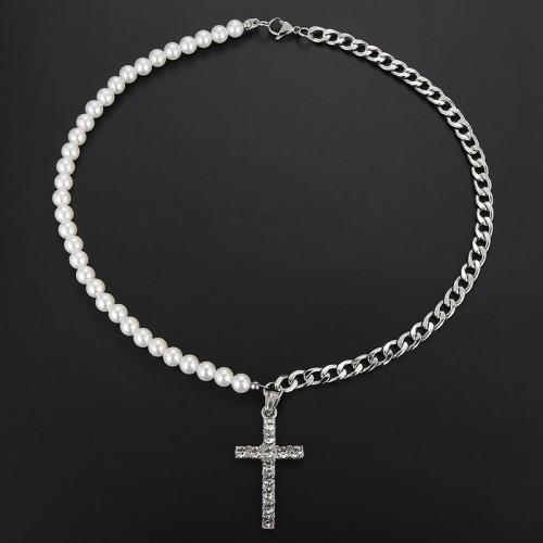 Edelstahl Schmuck Halskette, 304 Edelstahl, mit Kunststoff Perlen, plattiert, Modeschmuck & für den Menschen & mit Strass, keine, Länge 55 cm, verkauft von PC