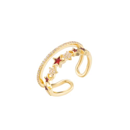 Cubique anneau en laiton Circonia Micro Pave, Plaqué d'or 14K, bijoux de mode & pavé de micro zircon & pour femme, plus de couleurs à choisir, Inner diameter: 1.7cm., Vendu par PC