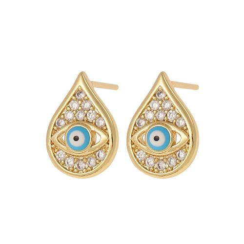 Cubic Zirconia Micro Pave Brass Earring Teardrop gold color plated & micro pave cubic zirconia & for woman Sold By Pair