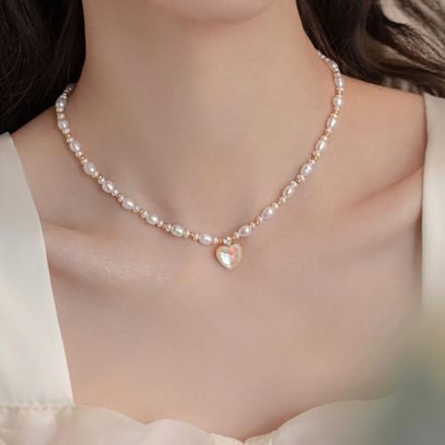 Cubic Zircon Micro Pave Brass Necklace, with Freshwater Pearl & Resin, handmade, different styles for choice & micro pave cubic zirconia & for woman, white, Length:Approx 31-40 cm, Sold By PC