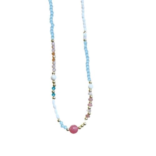 Messing Halskette, mit Naturstein & Muschel & Kunststoff Perlen, mit Verlängerungskettchen von 5CM, handgemacht, für Frau, weiß, Länge:ca. 39.5 cm, verkauft von PC