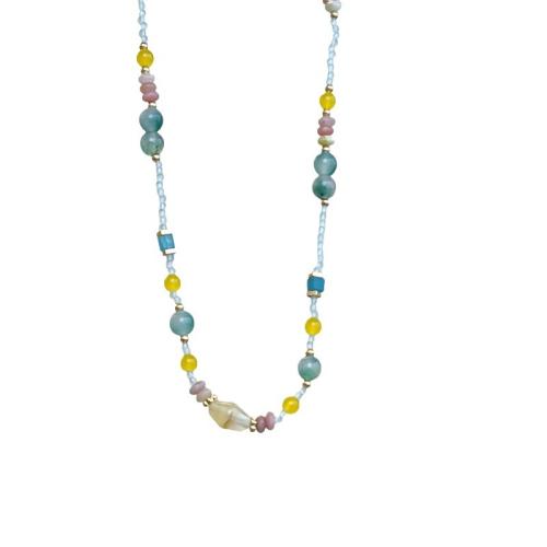 Titanstahl Halskette, mit Naturstein, mit Verlängerungskettchen von 6CM, handgemacht, für Frau, farbenfroh, Länge:ca. 35.5 cm, verkauft von PC