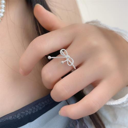Brass Finger Ring Bowknot plated for woman silver color Sold By PC