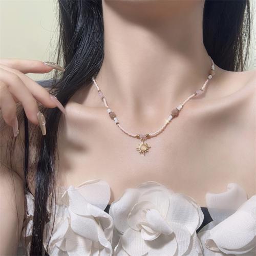 Titanstahl Halskette, mit Naturstein, mit Verlängerungskettchen von 7CM, handgemacht, für Frau, Rosa, Länge:ca. 39 cm, verkauft von PC