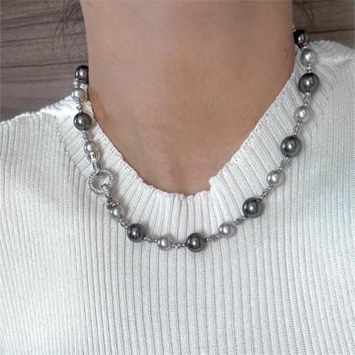 Collar de Latón, metal, con Perlas plásticas, chapado, unisexo & con diamantes de imitación, Negro, longitud:aproximado 45 cm, Vendido por UD