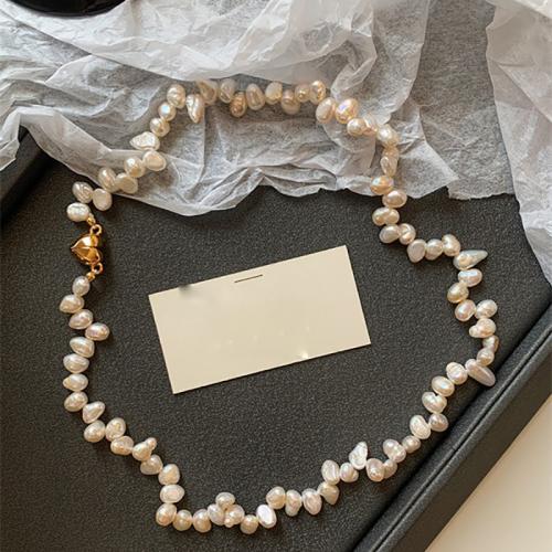 Brass Necklace, with Magnet & Freshwater Pearl, plated, different styles for choice & for woman, white, Length:Approx 36-8 cm, Sold By PC