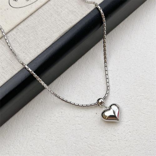Titanium Steel Necklace, Heart, handmade, for woman, silver color, Length:Approx 44.5 cm, Sold By PC