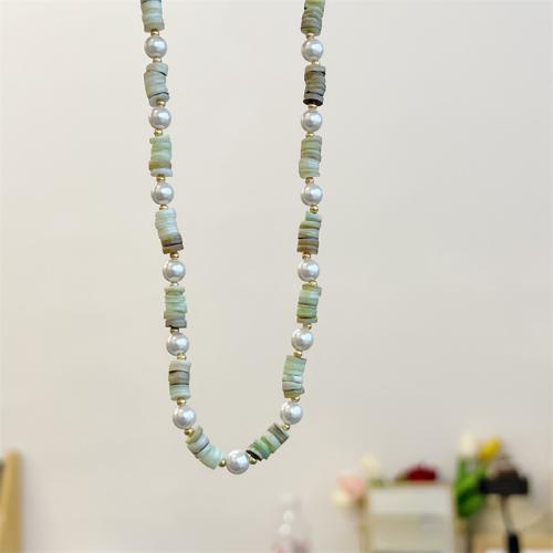 Messing Halskæde, med Natursten & Glass Pearl, med 5CM extender kæde, håndlavet, for kvinde, grøn, Længde Ca. 38 cm, Solgt af PC