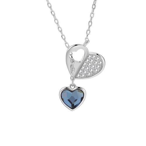 Cubic Zircon Micro Pave 925 Sterling Silver Necklace with Austrian Crystal & Acrylic with 6CM extender chain Heart micro pave cubic zirconia & for woman platinum color Length Approx 42 cm Sold By PC